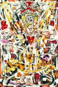 Alfonso Ossorio, Perpetual Sacrifice, 1949. Ink, wax, and watercolor on board, 40 x 30 in. National Gallery of Art, Washington, D.C.